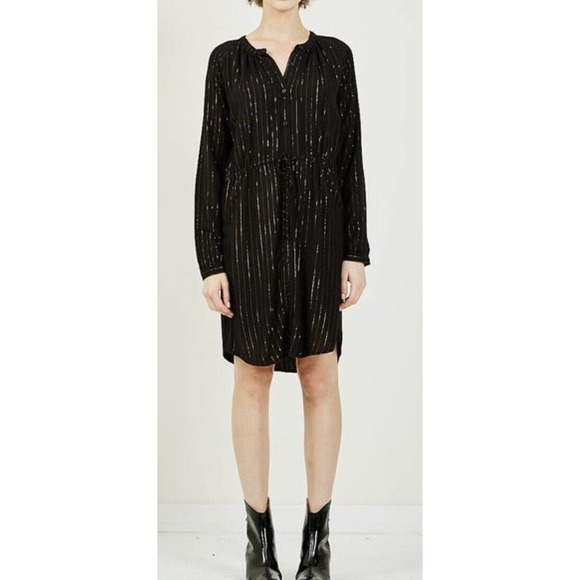 Rails Bella Gilded‎ Stripe Black Long Sleeve Shirt Mini Dress Size XS Revolve - Picture 1 of 10